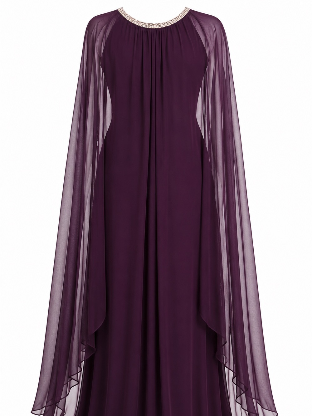 NWT R&M Richards Plum 14W Formal Cape Dress Rhinestone Neckline